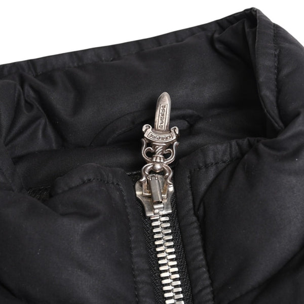 極美品 CHROME HEARTS クロムハーツ パーフェクト ダガージップナイロンダウンベスト ブラック シルバー金具 サイズM 中古 4a008909