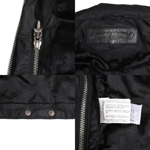 極美品 CHROME HEARTS クロムハーツ パーフェクト ダガージップナイロンダウンベスト ブラック シルバー金具 サイズM 中古 4a008909
