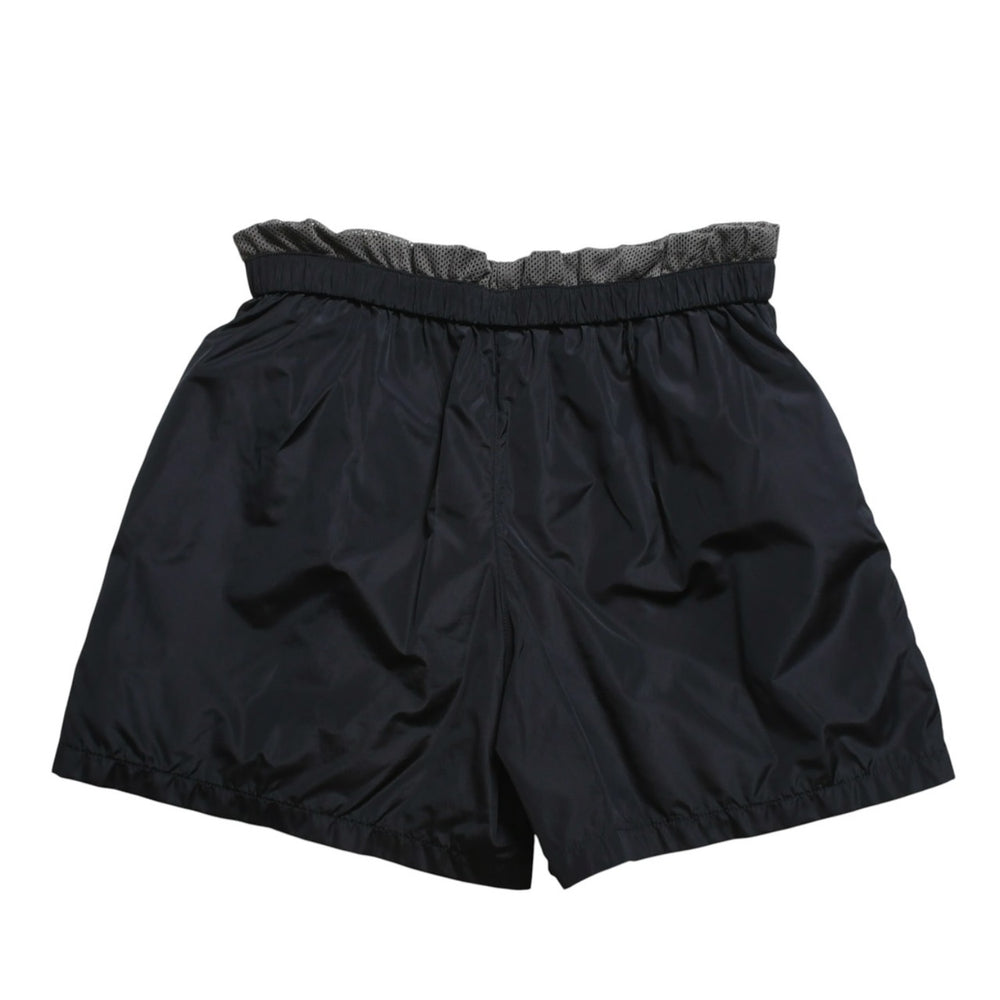 新品未使用品 MIU MIU ミュウミュウ ナイロンパンツ ショートパンツ ネイビー グレー シルバー金具 MP1880 S000 1216 サイズ36 中古 4a008888