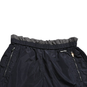 新品未使用品 MIU MIU ミュウミュウ ナイロンパンツ ショートパンツ ネイビー グレー シルバー金具 MP1880 S000 1216 サイズ36 中古 4a008888