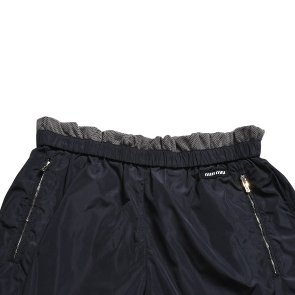 新品未使用品 MIU MIU ミュウミュウ ナイロンパンツ ショートパンツ ネイビー グレー シルバー金具 MP1880 S000 1216 サイズ36 中古 4a008888