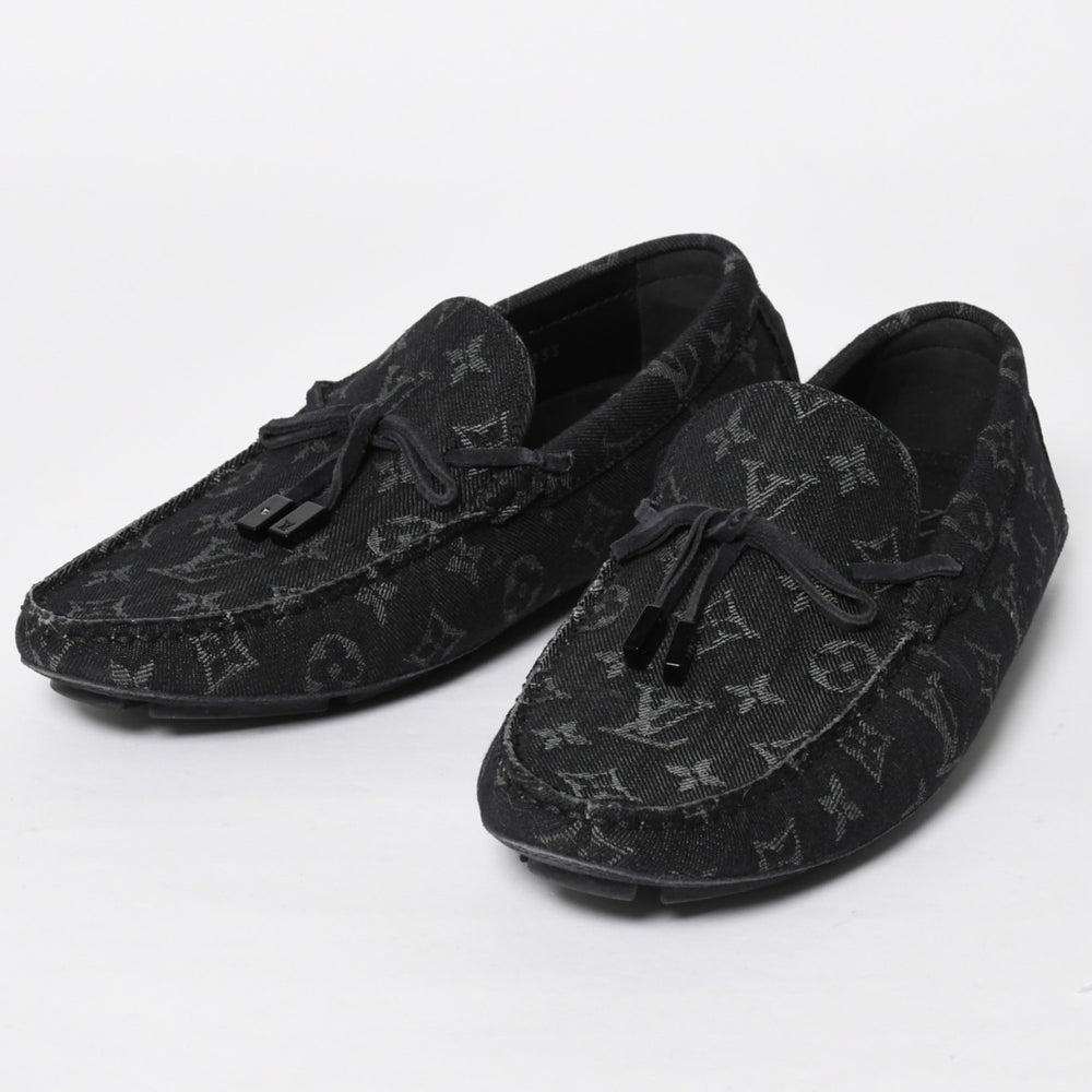Like new LOUIS VUITTON LV Driver Loafer 1AD6EK Grain Calf Leather Monogram Eclipse Size 7 1/2 Used 4a008891