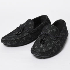 Like new LOUIS VUITTON LV Driver Loafer 1AD6EK Grain Calf Leather Monogram Eclipse Size 7 1/2 Used 4a008891