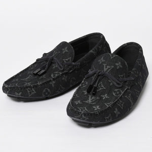 Like new LOUIS VUITTON LV Driver Loafer 1AD6EK Grain Calf Leather Monogram Eclipse Size 7 1/2 Used 4a008891