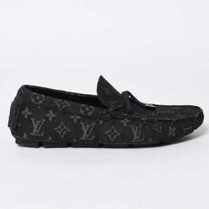Like new LOUIS VUITTON LV Driver Loafer 1AD6EK Grain Calf Leather Monogram Eclipse Size 7 1/2 Used 4a008891