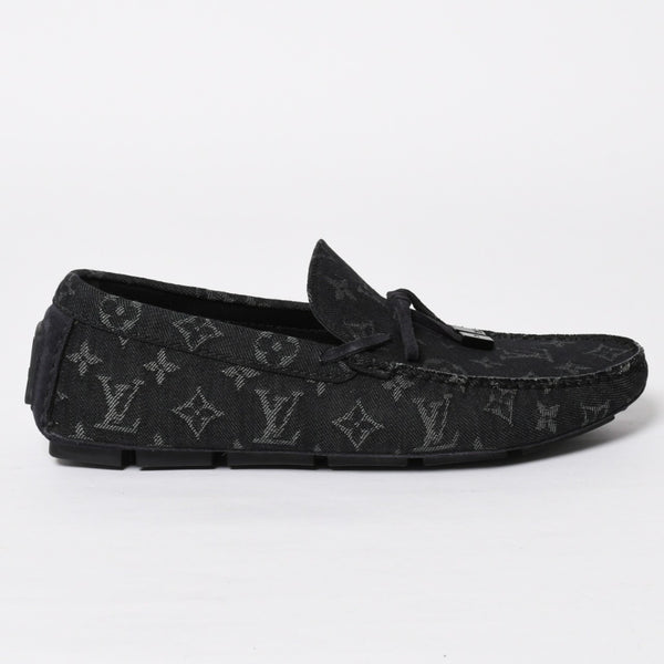 Like new LOUIS VUITTON LV Driver Loafer 1AD6EK Grain Calf Leather Monogram Eclipse Size 7 1/2 Used 4a008891