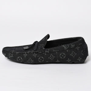 Like new LOUIS VUITTON LV Driver Loafer 1AD6EK Grain Calf Leather Monogram Eclipse Size 7 1/2 Used 4a008891