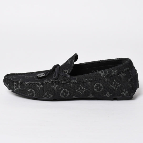 Like new LOUIS VUITTON LV Driver Loafer 1AD6EK Grain Calf Leather Monogram Eclipse Size 7 1/2 Used 4a008891