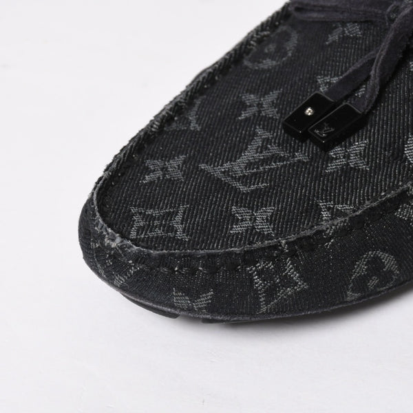 Like new LOUIS VUITTON LV Driver Loafer 1AD6EK Grain Calf Leather Monogram Eclipse Size 7 1/2 Used 4a008891