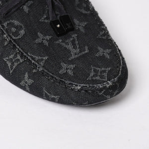 Like new LOUIS VUITTON LV Driver Loafer 1AD6EK Grain Calf Leather Monogram Eclipse Size 7 1/2 Used 4a008891