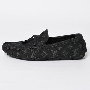 Like new LOUIS VUITTON LV Driver Loafer 1AD6EK Grain Calf Leather Monogram Eclipse Size 7 1/2 Used 4a008891