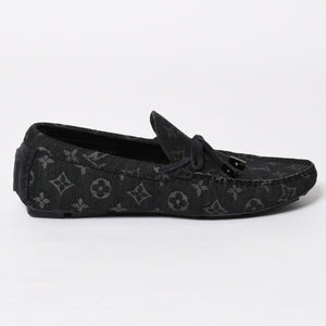 Like new LOUIS VUITTON LV Driver Loafer 1AD6EK Grain Calf Leather Monogram Eclipse Size 7 1/2 Used 4a008891