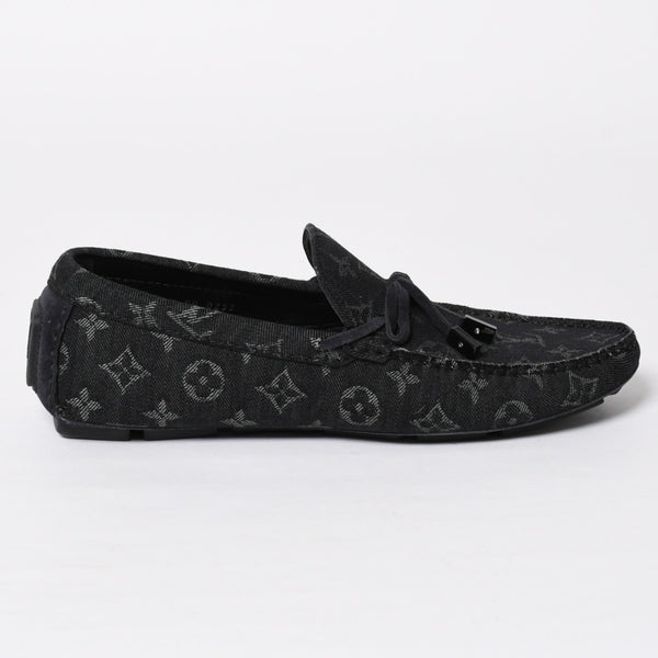 Like new LOUIS VUITTON LV Driver Loafer 1AD6EK Grain Calf Leather Monogram Eclipse Size 7 1/2 Used 4a008891