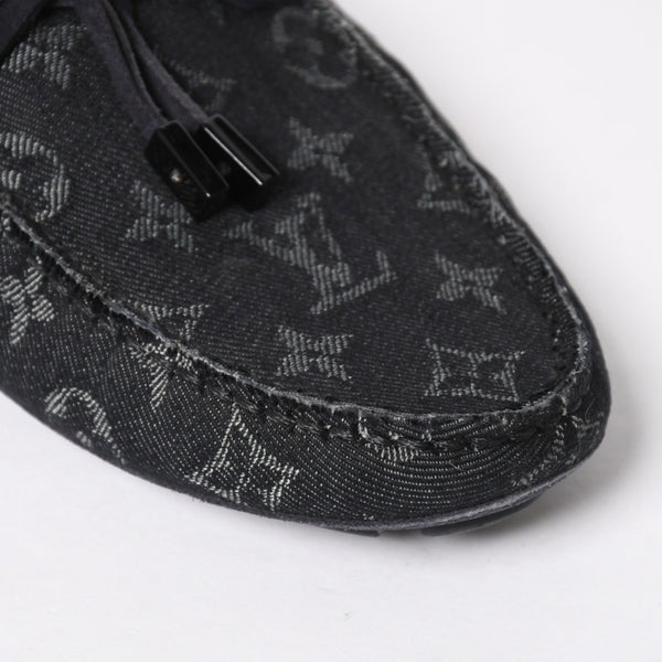 Like new LOUIS VUITTON LV Driver Loafer 1AD6EK Grain Calf Leather Monogram Eclipse Size 7 1/2 Used 4a008891