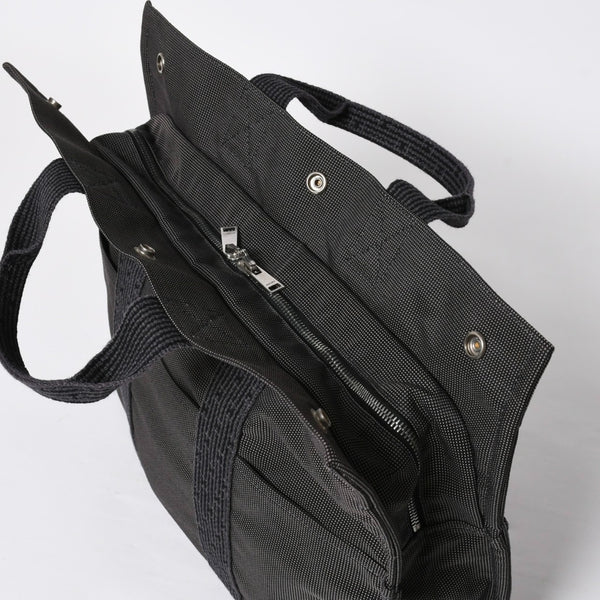 極美品 HERMES エルメス エールライン トート MM ハンドバッグ キャンバス グレー ブラック シルバー金具 中古 4a008892