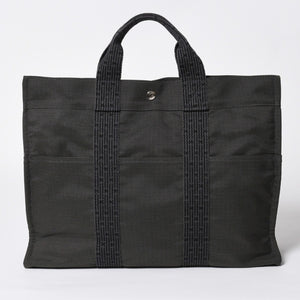 極美品 HERMES エルメス エールライン トート MM ハンドバッグ キャンバス グレー ブラック シルバー金具 中古 4a008892