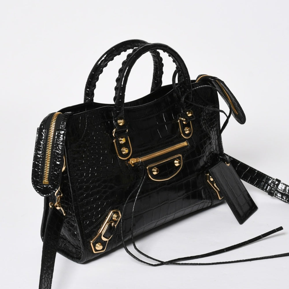 新品同様 BALENCIAGA バレンシアガ クラシック メタル エッジ シティ 2WAYバッグ ハンドバッグ ショルダーバッグ 432831 ブラック ゴールド金具 中古 4a008334