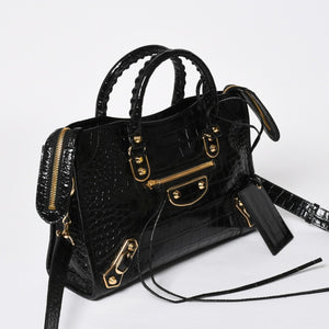 Like new BALENCIAGA Classic Metal Edge City 2WAY Bag Handbag Shoulder Bag 432831 Black Gold Hardware Used 4a008334