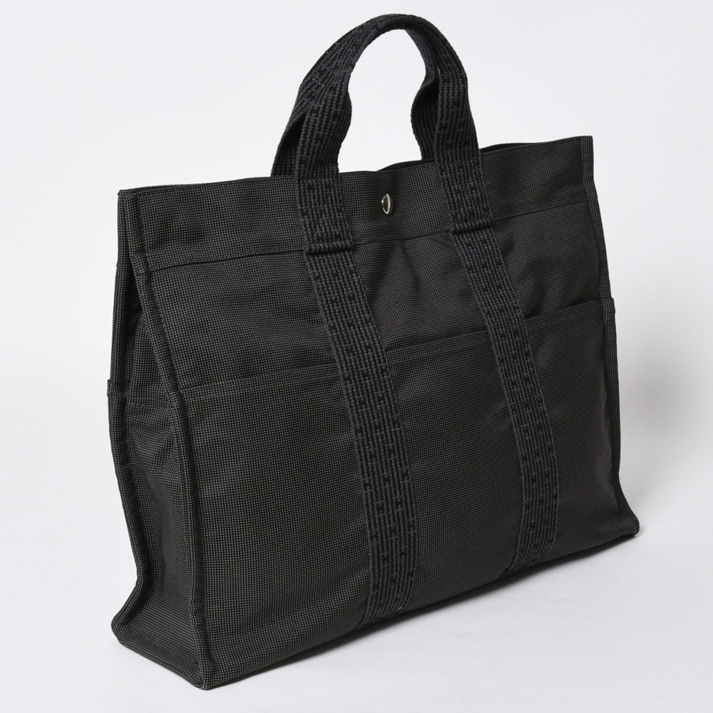 極美品 HERMES エルメス エールライン トート MM ハンドバッグ キャンバス グレー ブラック シルバー金具 中古 4a008892