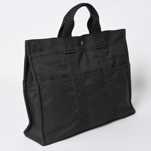 極美品 HERMES エルメス エールライン トート MM ハンドバッグ キャンバス グレー ブラック シルバー金具 中古 4a008892