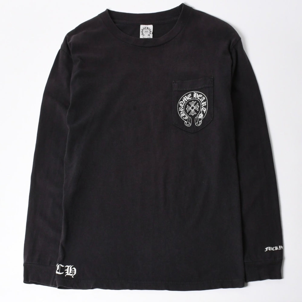 CHROME HEARTS クロムハーツ オールド 長袖Tシャツ サイズM NEW YORK限定 フローラルクロス ブラック 美品 中古 4a008904