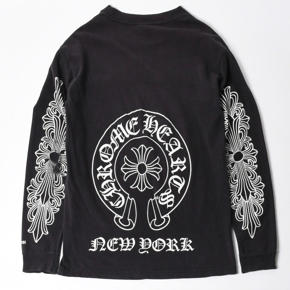 CHROME HEARTS クロムハーツ オールド 長袖Tシャツ サイズM NEW YORK限定 フローラルクロス ブラック 美品 中古 4a008904