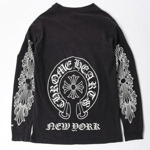 CHROME HEARTS クロムハーツ オールド 長袖Tシャツ サイズM NEW YORK限定 フローラルクロス ブラック 美品 中古 4a008904