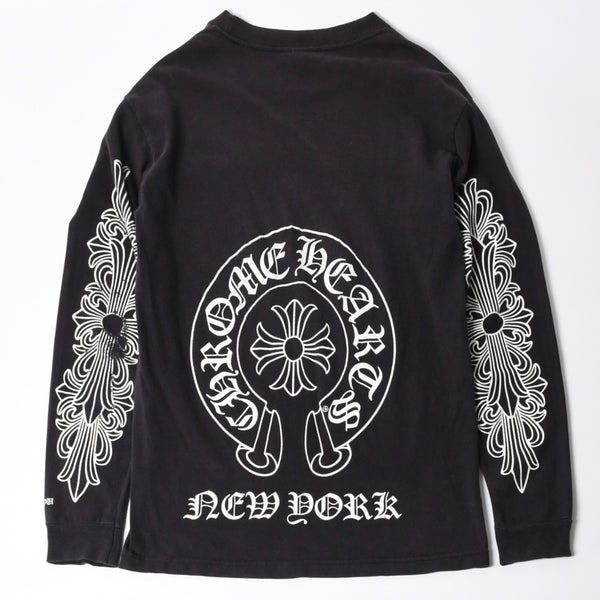 CHROME HEARTS クロムハーツ オールド 長袖Tシャツ サイズM NEW YORK限定 フローラルクロス ブラック 美品 中古 4a008904