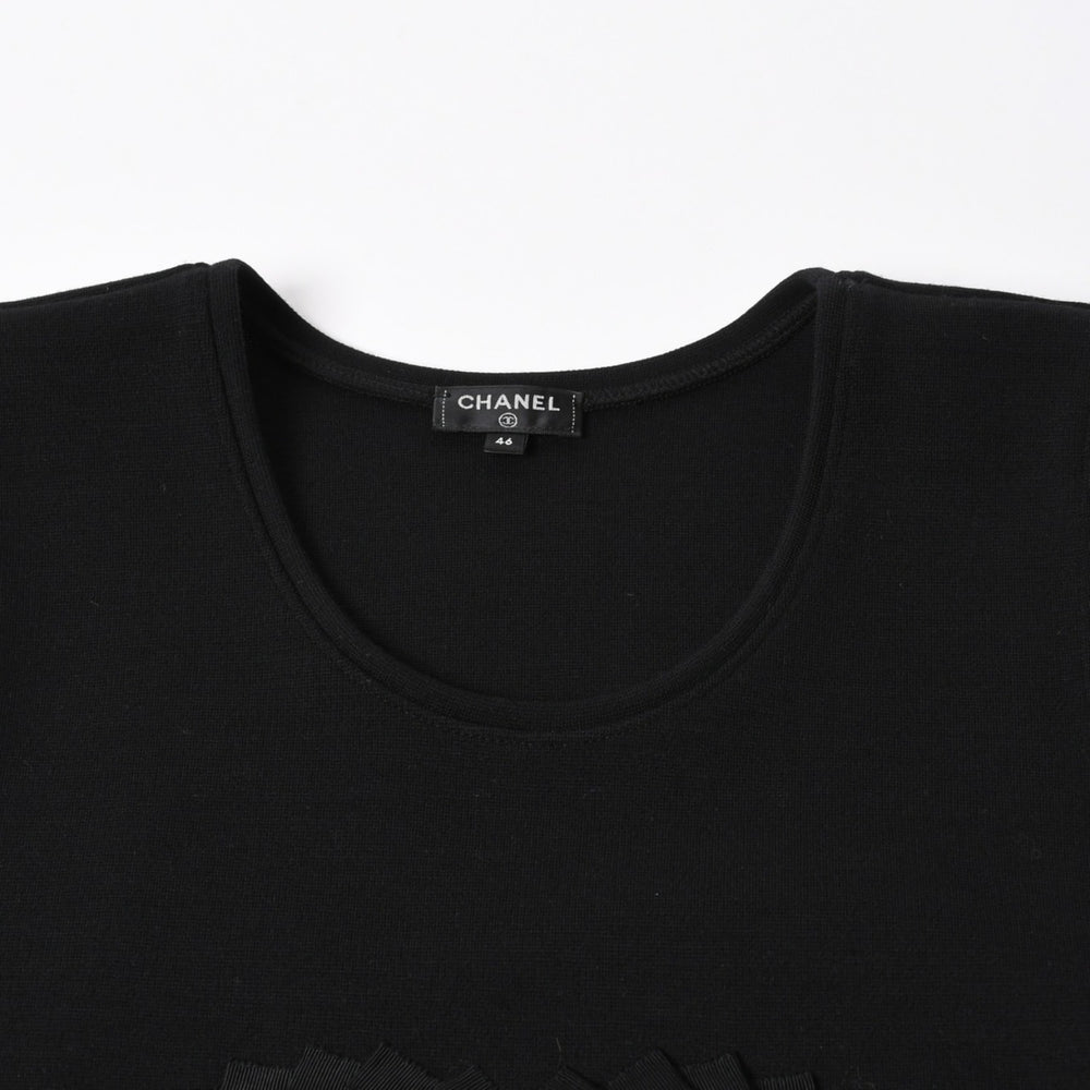 Like new CHANEL Tank Top Men's Camellia Coco Mark P64484 Made in Italy Wool Rhinestone Black Size 46 Used 4a008663