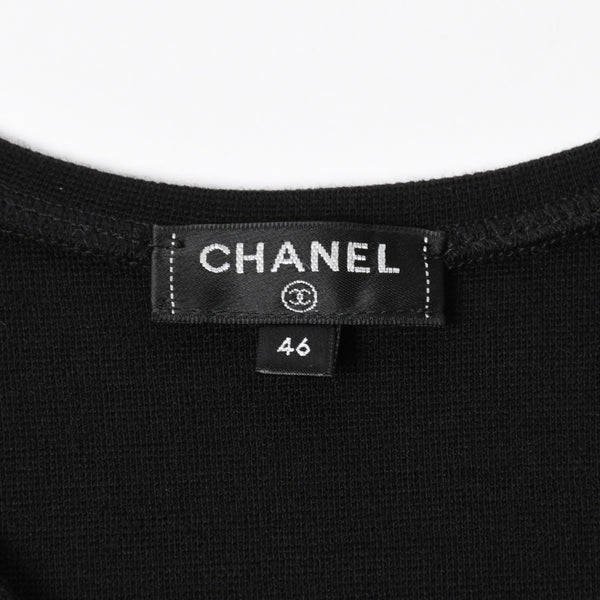 新品同様 CHANEL シャネル タンクトップ メンズ カメリア ココマーク P64484 イタリア製 ウール ラインストーン ブラック サイズ46 中古 4a008663