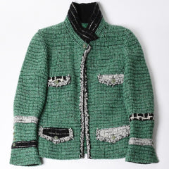 極美品 CHANEL シャネル ツイードジャケット メンズ P36831W04383 サイズ50 ココマーク ウール グリーン メンズ 中古 4a008696