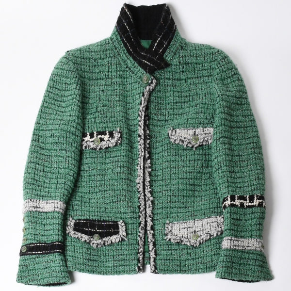 極美品 CHANEL シャネル ツイードジャケット メンズ P36831W04383 サイズ50 ココマーク ウール グリーン メンズ 中古 4a008696