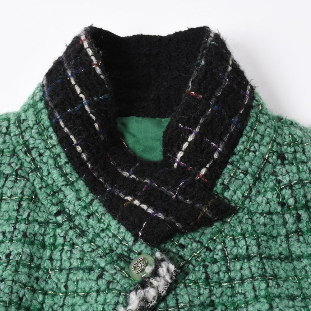 極美品 CHANEL シャネル ツイードジャケット メンズ P36831W04383 サイズ50 ココマーク ウール グリーン メンズ 中古 4a008696