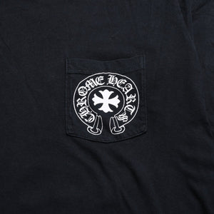 Very Good Condition CHROME HEARTS Vertical Logo Long Sleeve T-shirt Size L CH Plus Horseshoe Black White Used 4a008907