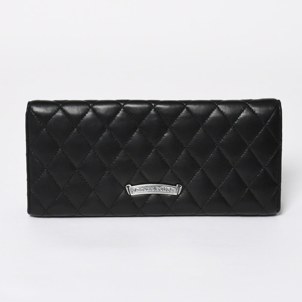 極美品 CHROME HEARTS クロムハーツ ディナーバッグ クラッチバッグ ラージクロス ラムスキン ブラック マトラッセ型 中古 4a008345