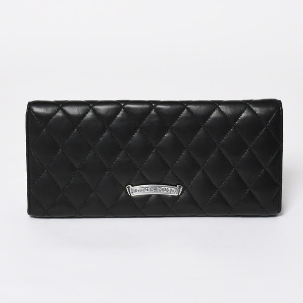 極美品 CHROME HEARTS クロムハーツ ディナーバッグ クラッチバッグ ラージクロス ラムスキン ブラック マトラッセ型 中古 4a008345