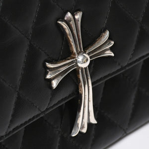 極美品 CHROME HEARTS クロムハーツ ディナーバッグ クラッチバッグ ラージクロス ラムスキン ブラック マトラッセ型 中古 4a008345