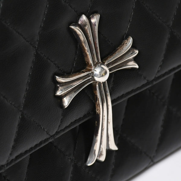 極美品 CHROME HEARTS クロムハーツ ディナーバッグ クラッチバッグ ラージクロス ラムスキン ブラック マトラッセ型 中古 4a008345
