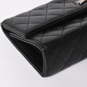 極美品 CHROME HEARTS クロムハーツ ディナーバッグ クラッチバッグ ラージクロス ラムスキン ブラック マトラッセ型 中古 4a008345