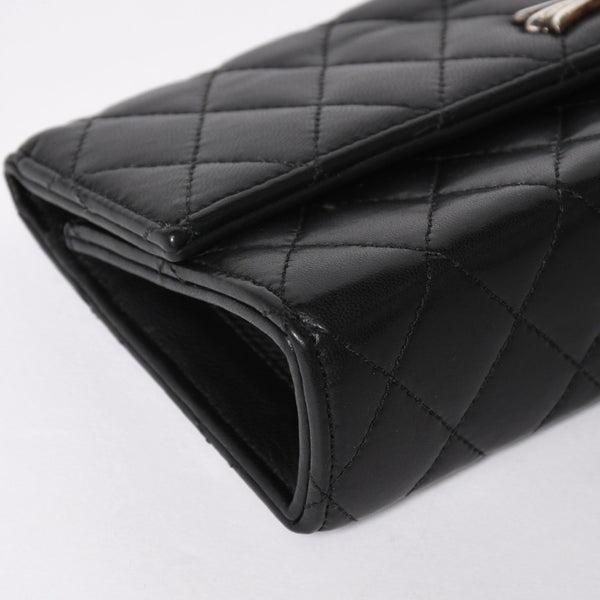 極美品 CHROME HEARTS クロムハーツ ディナーバッグ クラッチバッグ ラージクロス ラムスキン ブラック マトラッセ型 中古 4a008345