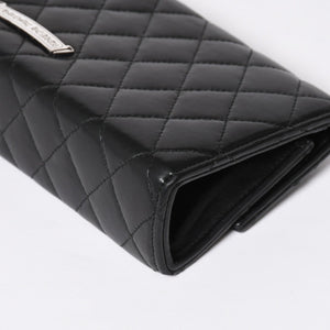 極美品 CHROME HEARTS クロムハーツ ディナーバッグ クラッチバッグ ラージクロス ラムスキン ブラック マトラッセ型 中古 4a008345