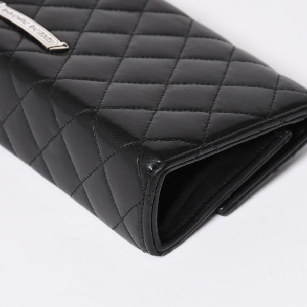 極美品 CHROME HEARTS クロムハーツ ディナーバッグ クラッチバッグ ラージクロス ラムスキン ブラック マトラッセ型 中古 4a008345