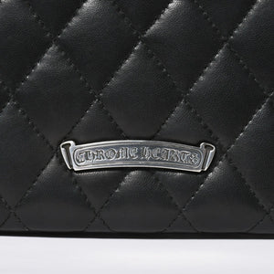 極美品 CHROME HEARTS クロムハーツ ディナーバッグ クラッチバッグ ラージクロス ラムスキン ブラック マトラッセ型 中古 4a008345