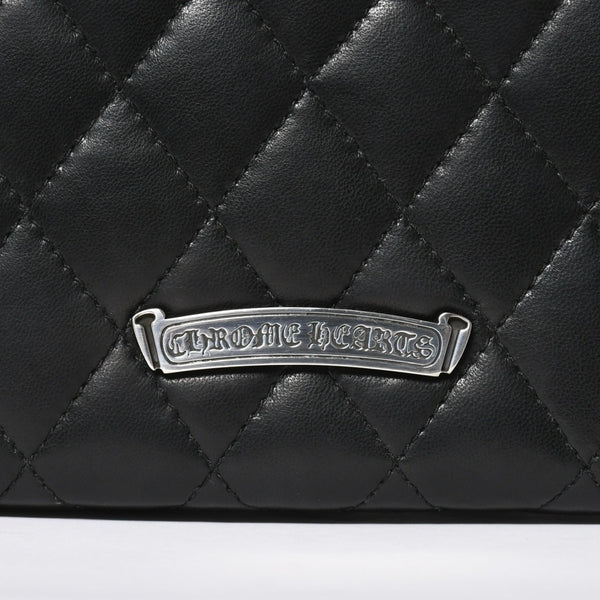 極美品 CHROME HEARTS クロムハーツ ディナーバッグ クラッチバッグ ラージクロス ラムスキン ブラック マトラッセ型 中古 4a008345
