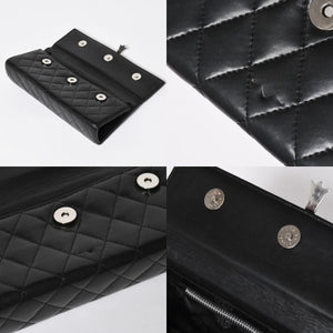 極美品 CHROME HEARTS クロムハーツ ディナーバッグ クラッチバッグ ラージクロス ラムスキン ブラック マトラッセ型 中古 4a008345