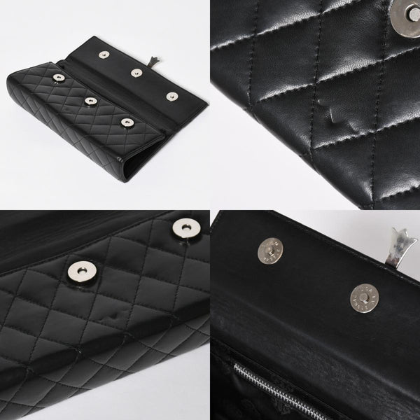 極美品 CHROME HEARTS クロムハーツ ディナーバッグ クラッチバッグ ラージクロス ラムスキン ブラック マトラッセ型 中古 4a008345