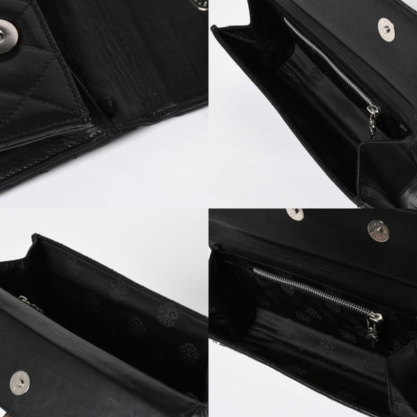 極美品 CHROME HEARTS クロムハーツ ディナーバッグ クラッチバッグ ラージクロス ラムスキン ブラック マトラッセ型 中古 4a008345
