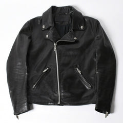 極美品 CHROME HEARTS クロムハーツ DSMG 限定 ジャケット レザージャケット ベーシックモト ブラック ホースレザー シルバー金具 サイズM 中古 4a008602