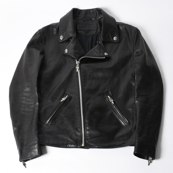 極美品 CHROME HEARTS クロムハーツ DSMG 限定 ジャケット レザージャケット ベーシックモト ブラック ホースレザー シルバー金具 サイズM 中古 4a008602
