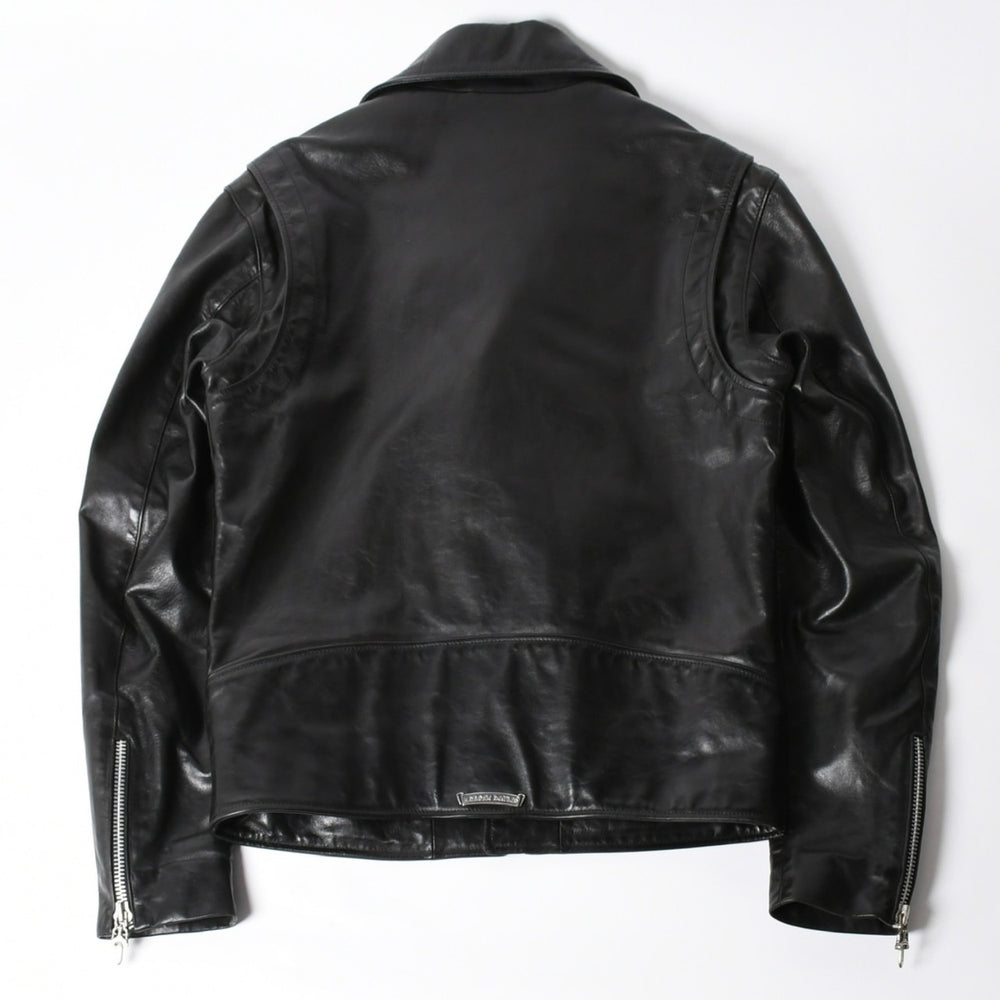 極美品 CHROME HEARTS クロムハーツ DSMG 限定 ジャケット レザージャケット ベーシックモト ブラック ホースレザー シルバー金具 サイズM 中古 4a008602